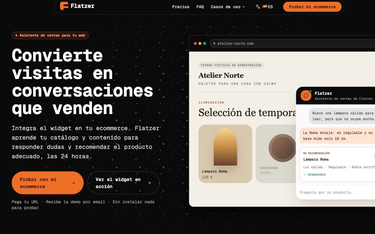 Widget de Flatzer abierto sobre una tienda de demostración