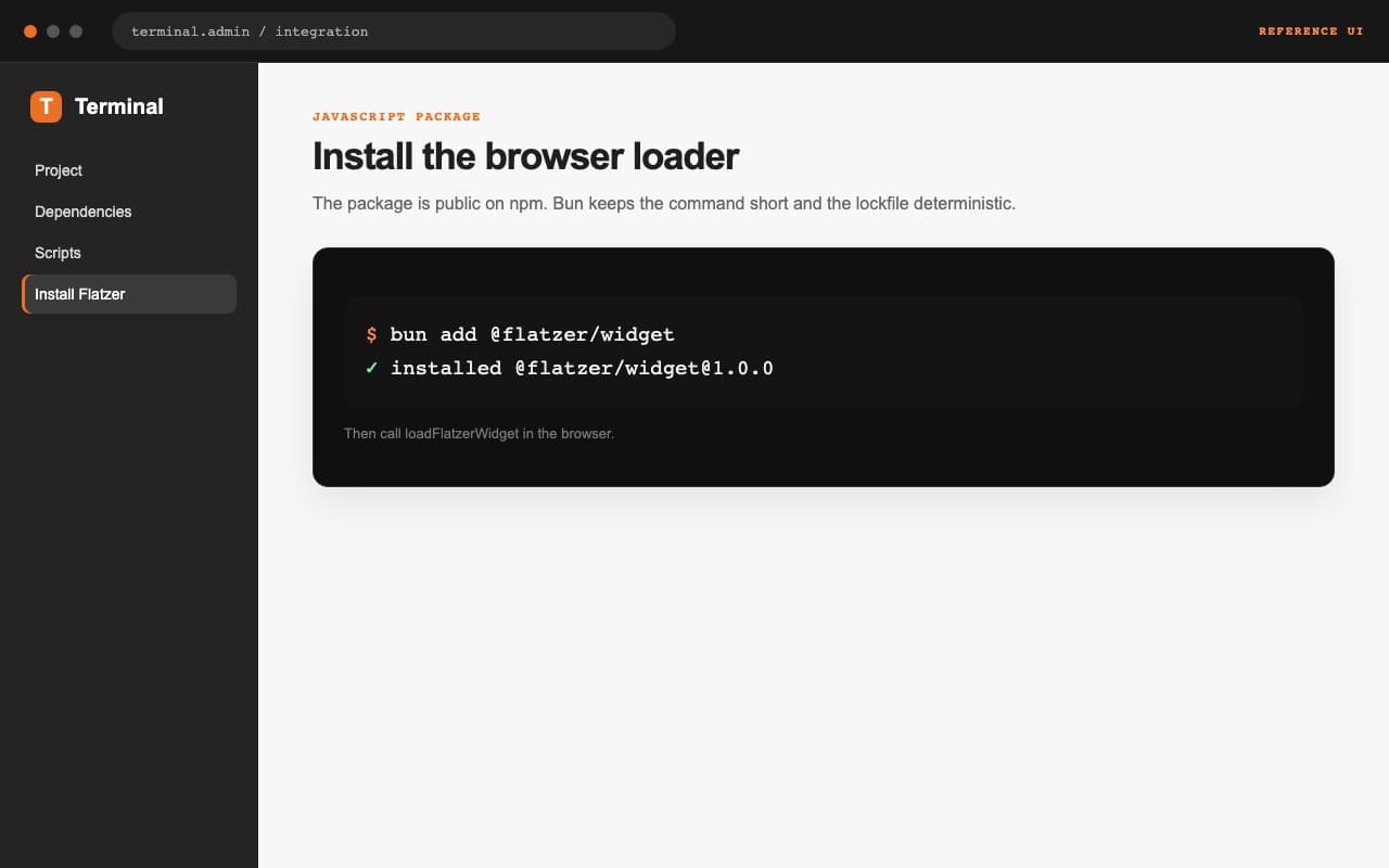 Terminal instalando el paquete oficial de Flatzer