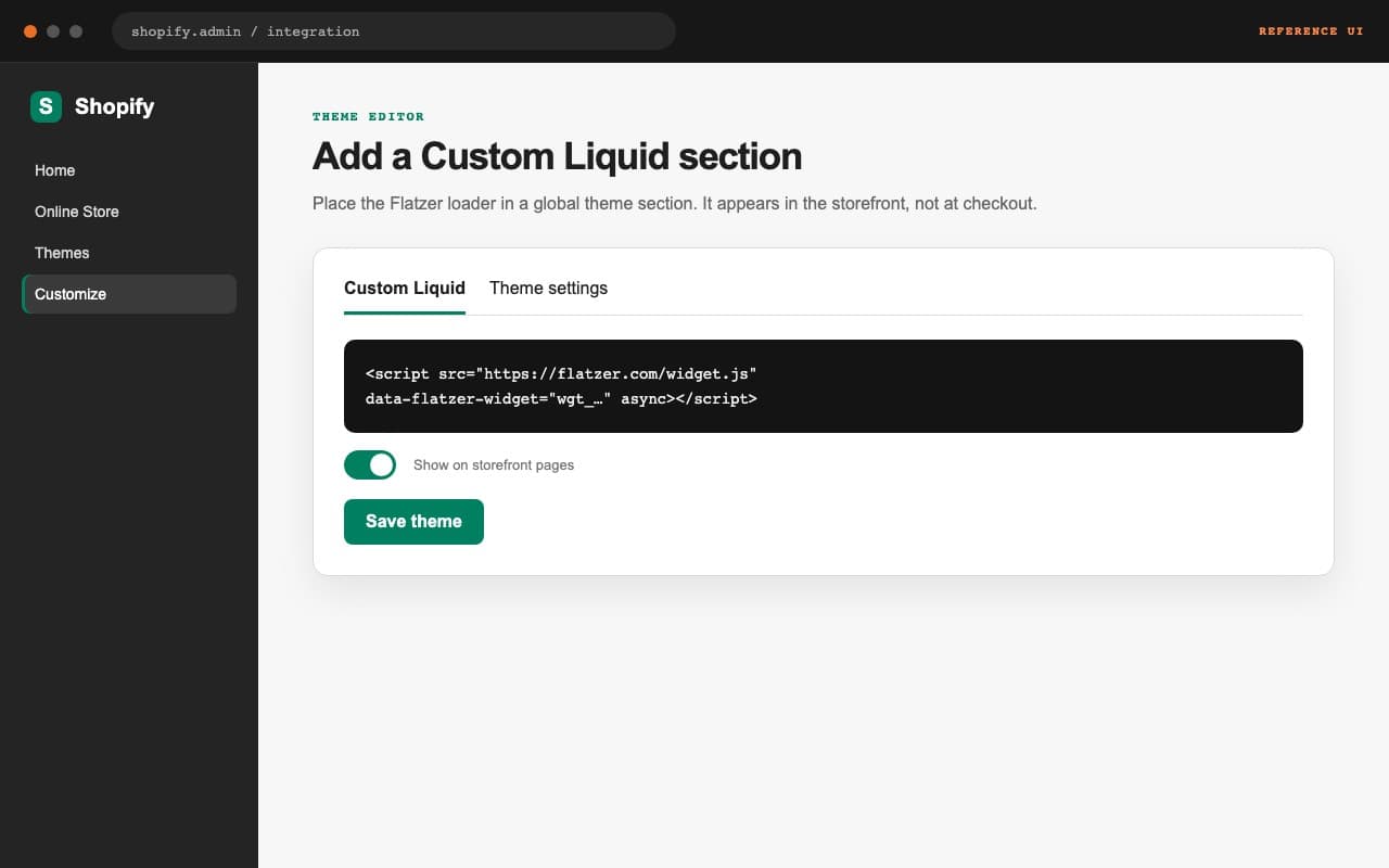 Referencia visual de una sección Custom Liquid en Shopify